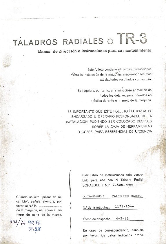 Manual de instrucciones Taladro Soraluce TR-3