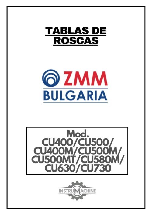 ZMM C400M-placa-1 Tabla de roscas ZMM CU400/ CU500/ CU400M/ CU500M/ CU500MT/ CU580M/ CU630/ CU730