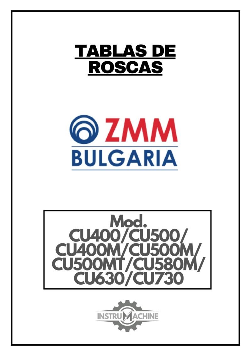 ZMM C400M-placa-1 Tabla de roscas ZMM CU400/ CU500/ CU400M/ CU500M/ CU500MT/ CU580M/ CU630/ CU730