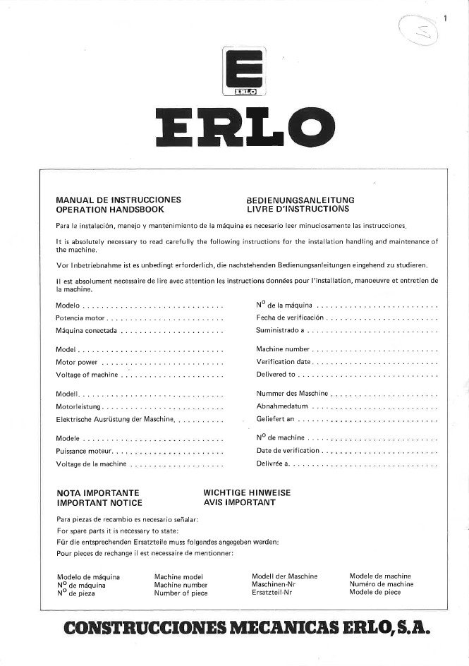 Erlo- mod. TS.25-35 -2 Manual de instrucciones Taladro Erlo TS 25 / 32