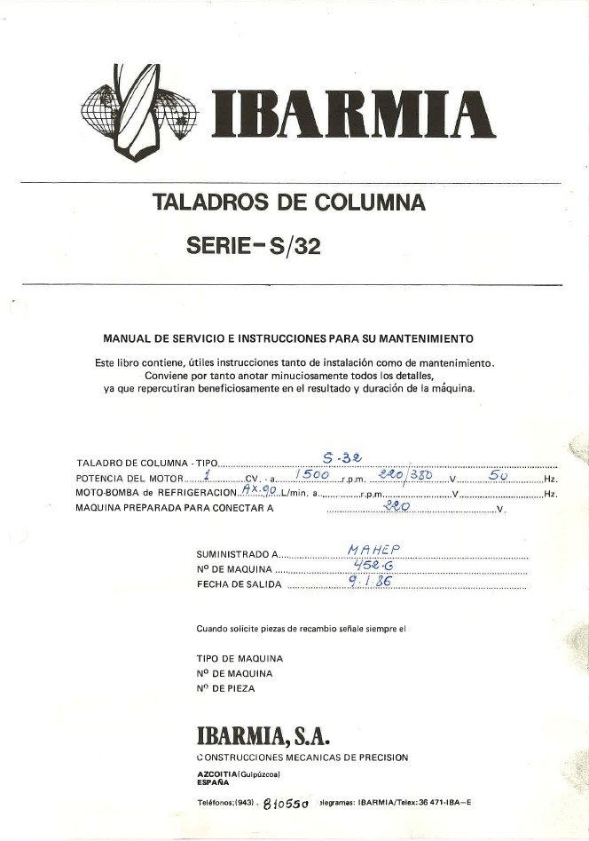 Ibarmia- mod. S-32-2 Manual de instrucciones Taladro Ibarmia S-32