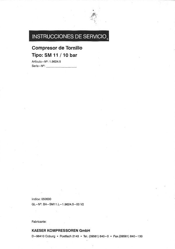 Kaeser Compresores- mod. SM11 - 10 -2 Manual de instrucciones Compresor de tornillo Kaeser SM11/10