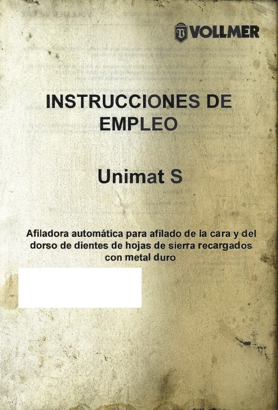 Vollmer- mod. Unimat S-2 Manual de instrucciones Afiladora Vollmer Unimat S