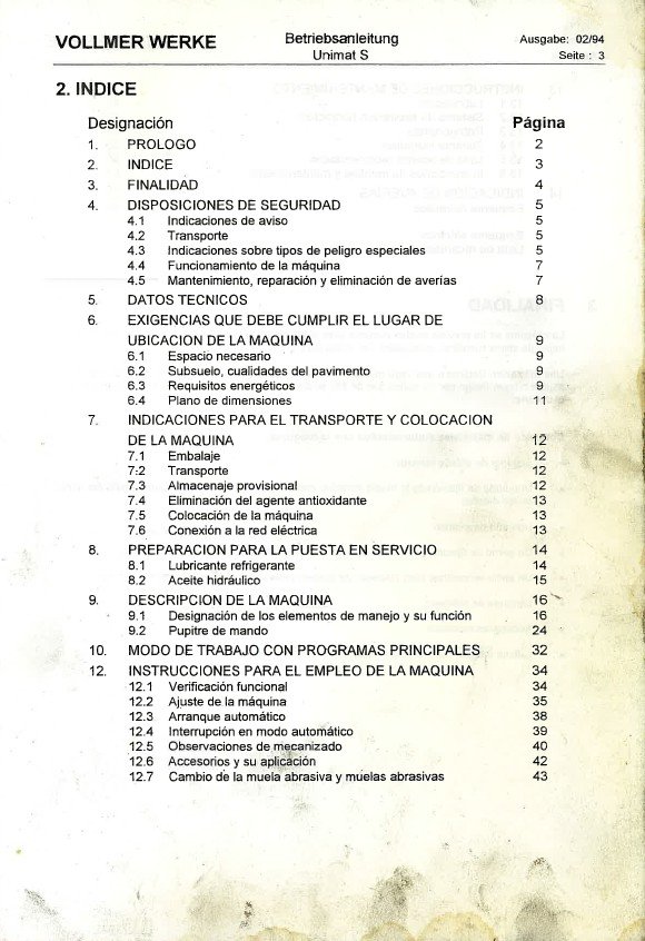 Vollmer- mod. Unimat S-3 Manual de instrucciones Afiladora Vollmer Unimat S